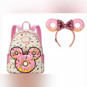 Loungefly Disney Minnie Mouse Donut Mini Backpack & Matching Ears